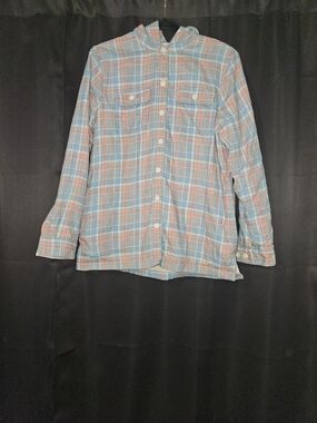LL Bean Fleece Lined Hooded Plaid Flannel Shirt Jacket Shacket Size S Unisex